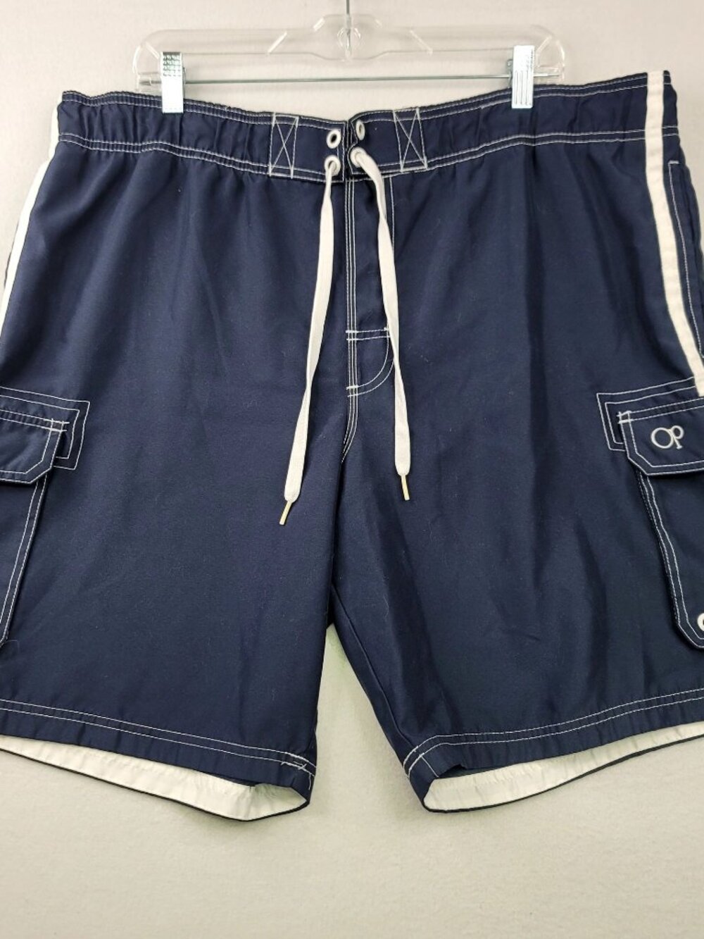 OP Ocean Pacific Men's Cargo Board Shorts Sze XL Navy Beach Vacation Swim Trunks